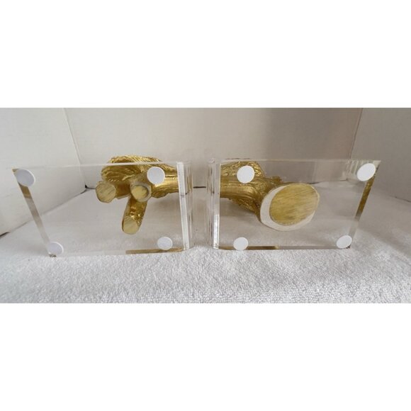 Cockatoo Cockatiel Parrot Bookends Gold Bird on Lucite 9"H x 6"W x 3"D ART DECO - Picture 9 of 11